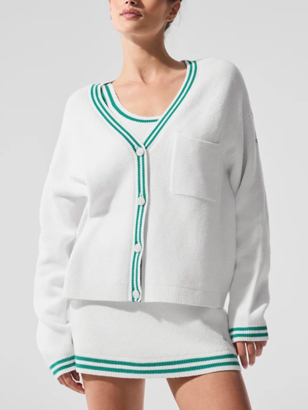 Alo Yoga Tennis Club Sweater Knit Dress & cardigan White / Spruce Green - XS Set